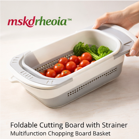 mskdrheoia™ Foldable Cutting Board with Strainer – Multifunction Chopping Board Basket