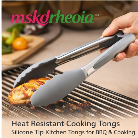 mskdrheoia™ Heat Resistant Cooking Tongs – Silicone Tip Kitchen Tongs